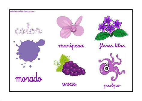 Dibujos de objetos de color morado Enseñanza de colores Fichas Colores