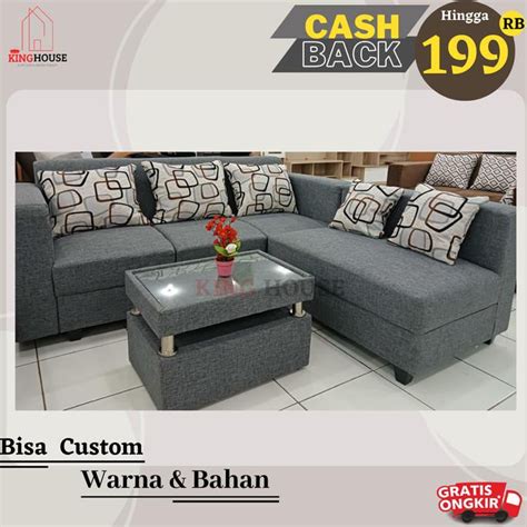 Jual Sofa L Minimalis Daphnie Model Terbaru Bonus Puff Meja