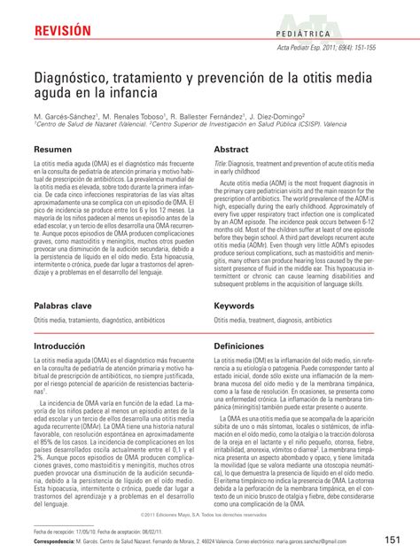 Pdf Diagnóstico Tratamiento Y Prevención De La Otitis Media Aguda En
