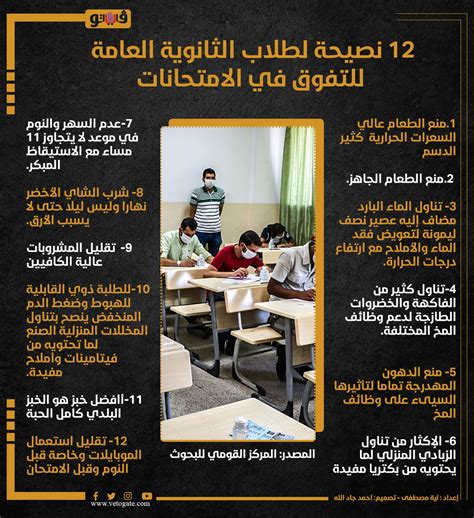 12 نصيحة لطلاب الثانوية العامة للتفوق في الامتحانات انفوجراف