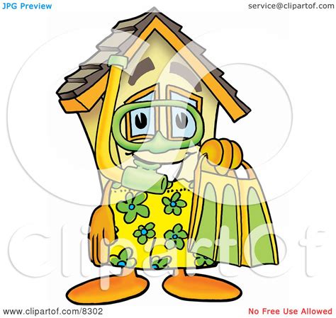 Clipart Picture Of A House Mascot Cartoon Character In Green And Yellow