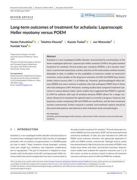 Pdf Long‐term Outcomes Of Treatment For Achalasia Laparoscopic