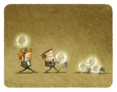 Two Men Holding Lighted Bulbs Stock Illustration Illustration Of