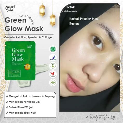 Green Glow Mask Masker Wajah Herbal Cica Spirulina Dan Collagen 1 Box