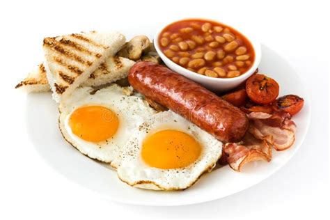 Traditional Full English Breakfast With Fried Eggs Sausages Beans