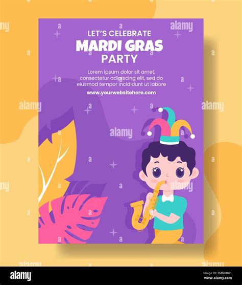 Mardi Gras Carnival Vertical Poster Flat Cartoon Hand Drawn Templates