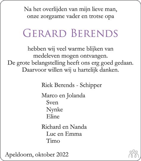 Gerard Berends Overlijdensbericht En Condoleances