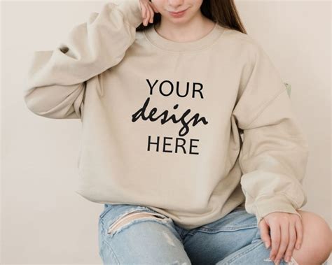 Sand Sweater Mockup Gildan 18000 Mockup Gildan Sweatshirt Etsy