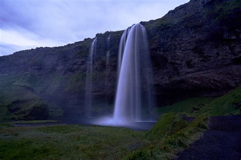 Beautiful Almost Night View Of Seljalandsfoss Waterfall In Iceland Stock Photo - Download Image ...