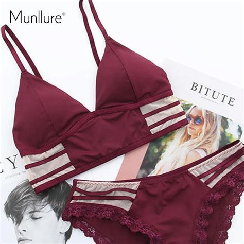 Munllure New Sexy Hollow Soft Comfortable Bra Set Ladies Silk Triangle Cup Lingerie Underwear