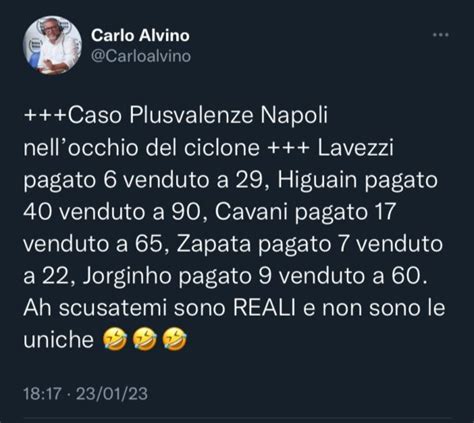 Caso Plusvalenze Napoli Nellocchio Del Ciclone Il Tweet Di Alvino