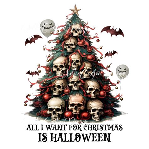 Printed Decal Spooky Skull Christmas Trees Vintage Snow Winter Etsy