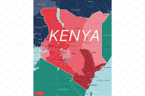 Kenya Country Detailed Editable Map Illustrations Creative Market