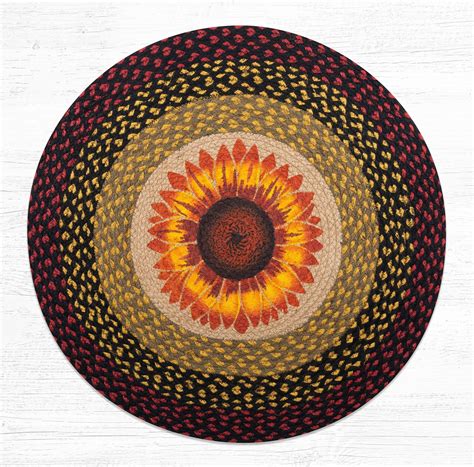 Sunflower Round Rug Handwoven With 100 Natural Jute And Hand Stencile