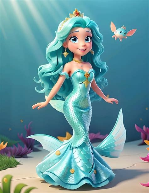 Premium Photo Mermaid Princess Blue Suit And Beautiful Hair