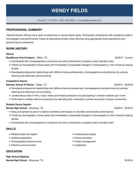 Professional Dance Resume Examples For Livecareer