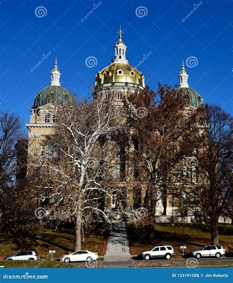 Iowa State Capitol Domes Looming Over Trees Editorial Photo - Image of ...