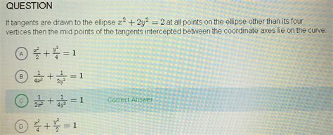 Question If Tangents Are Drawn To The Ellipse 2 2y2 2 All Points On The Ellipse Other Than