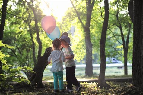 Little Children are Walking in a Park Stock Photo - Image of outside ...