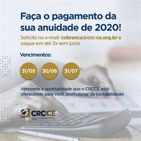 Faça o pagamento da sua anuidade de 2020 CRC CE Conselho Regional