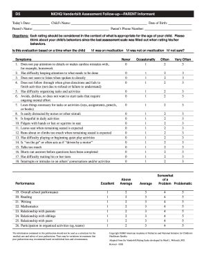 Fillable Online D5 NICHQ Vanderbilt Assessment Follow Up PARENT