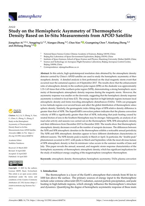 Pdf Study On The Hemispheric Asymmetry Of Thermospheric Density Based