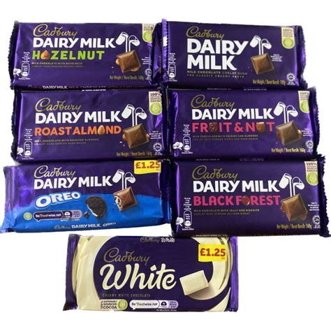 Cadbury Dairy Milk Chocolate Hazel Nut Fruity Nut Roast Almond Black