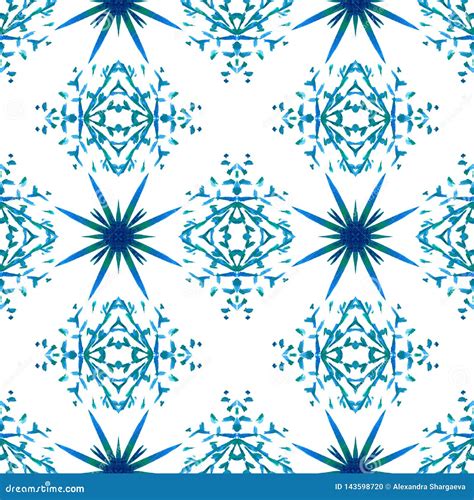 Blue Geometric Watercolor Seamless Pattern Surface Ornament Stock