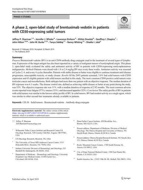 PDF A Phase 2 Open Label Study Of Brentuximab Vedotin In Patients