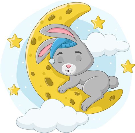 Cartoon Baby Rabbit Sleeping On The Moon 5152088 Vector Art At Vecteezy