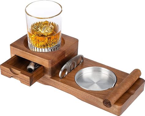 Cigar Ashtray Coaster Whiskey Glass Tray And Wooden Ash Tray With Cigar Cutterinclude Drawer And