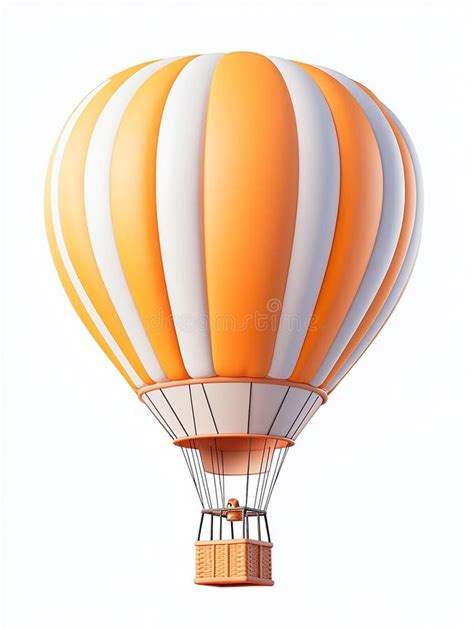 A Vibrant Orange Striped Hot Air Balloon In Clear Blue Sky Stock