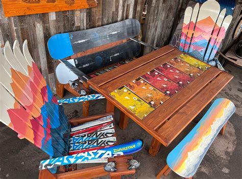 Outdoor Patio Set Of 5 Includes 2 Snowboard Benches 2 Mural Painted