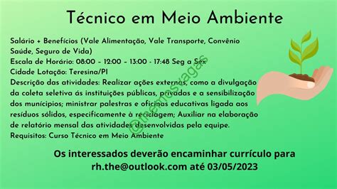 T Cnico Em Meio Ambiente Teresina Pi Vaga S Themos Vagas