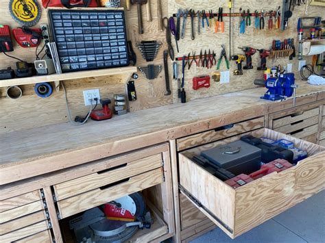 Workbench with rollout tool chests - Summa Home Services