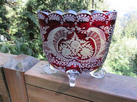 Large Egermann Bohemian Ruby Red Etched Cut Crystal Vase 1728790569