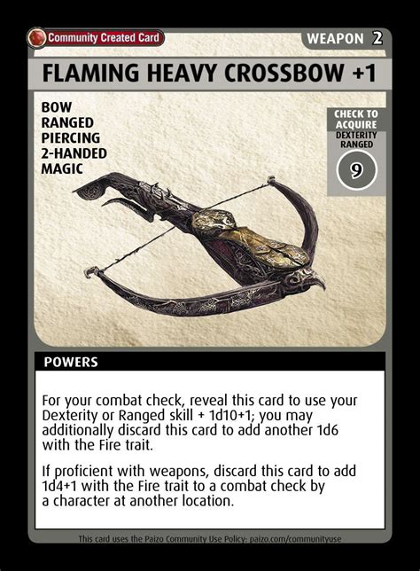 Flaming Heavy Crossbow +1 - Custom Card - Paizo | Pathfinder Adventure ...