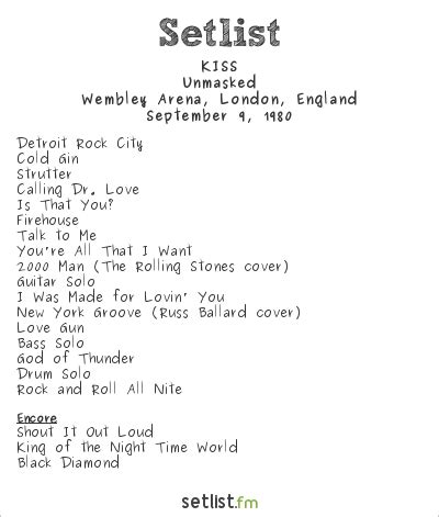 KISS Setlist Wembley Arena, London, England 1980, Unmasked Widgets ...