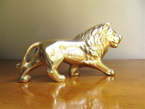 Vintage Brass Lion Figurine Gold Lion By Dewymorningvintage