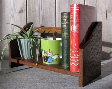 Vintage Oak Desktop Book Rack Wooden Desk Top Bookshelf Etsy In