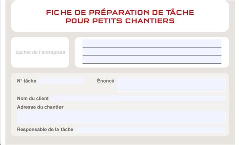 Mod Le Fiche De Pr Paration De T Che Pour Petits Chantiers Cours