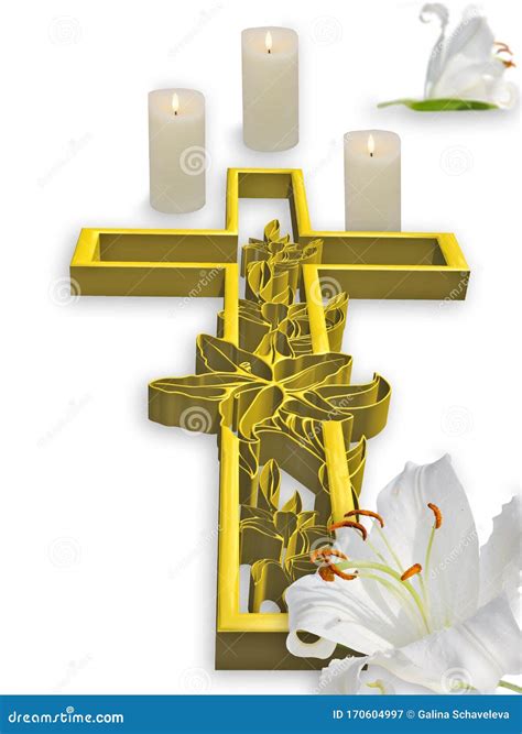 Christening Cross With Gold Lily 1 Vector Illustration Cartoondealer