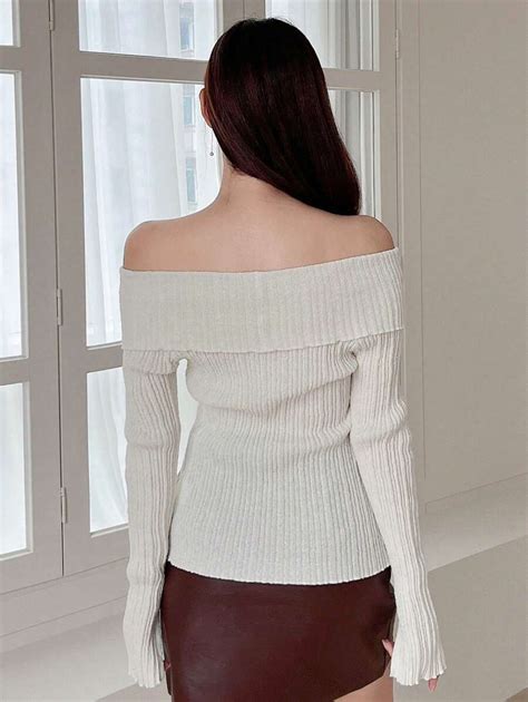 Dazy Foldover Off Shoulder Button Front Ribbed Knit Sweater Shein Usa