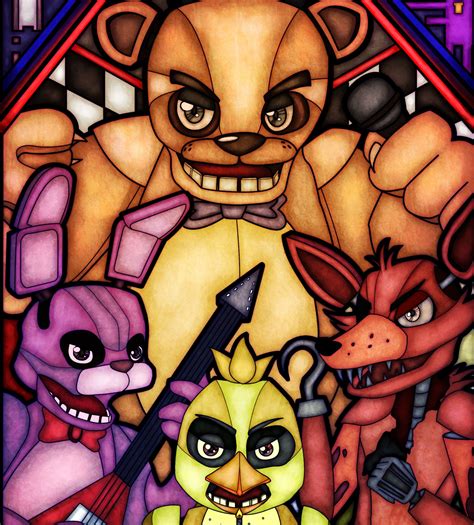 FNAF Window Stained Glass Inspired A3 Print Poster Five Nights At