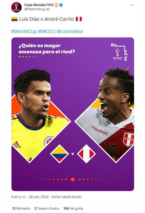 Perú Vs Colombia Fifa Resaltó El Duelo Entre André Carrillo Y Luis