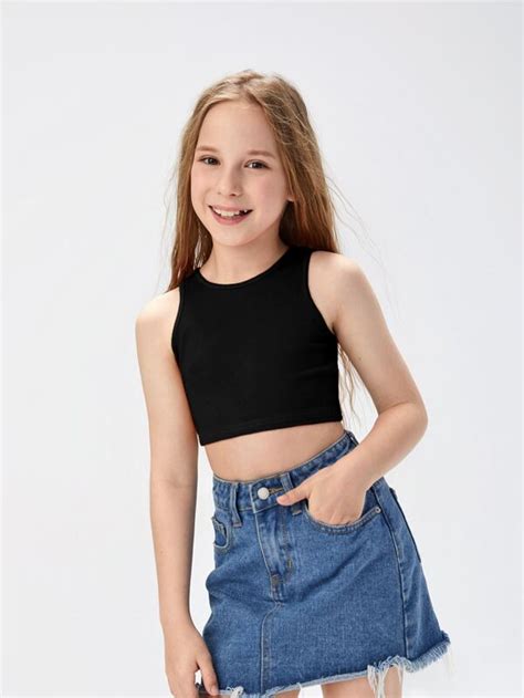 Shein Kids Evryday Girls Solid Crop Tank Top Shein Usa