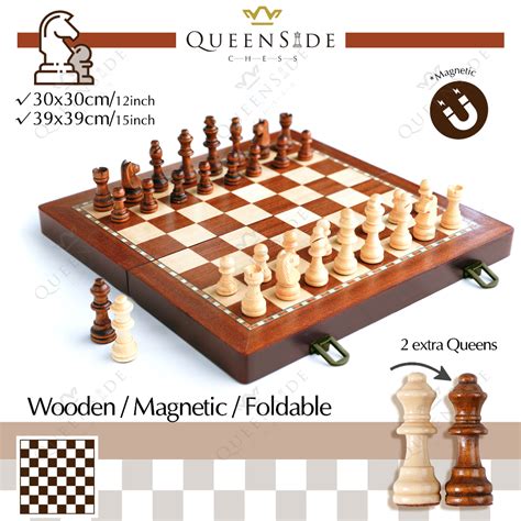 QueenSide Magnetic Wooden Chess Set With Folding Chess Board Staunton