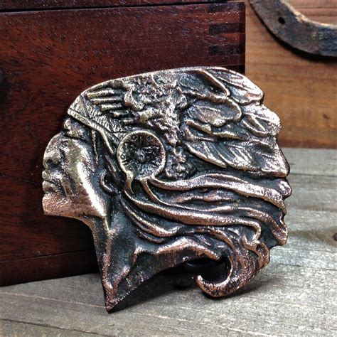 Vintage Indian Head Brass Belt Buckle 3 Native American Chief Figural Buckle Mens Womens