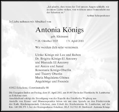 Alle Traueranzeigen für Antonia Königs trauer rp online de