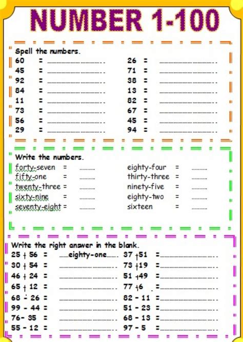 Spanish Numbers 1 100 Worksheets